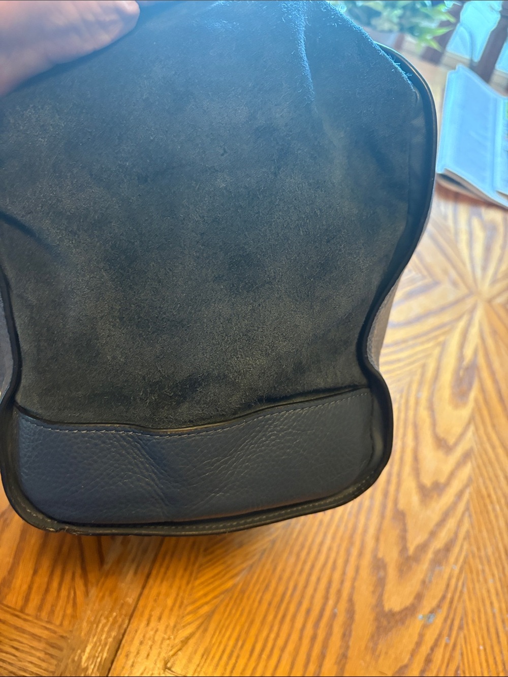 Coach Navy Pebbled Leather Satchel with suede sides and gold Hardware - Picture 5 of 9
